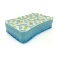 Printed kitchen cleaning sponge scourer with polyester pad